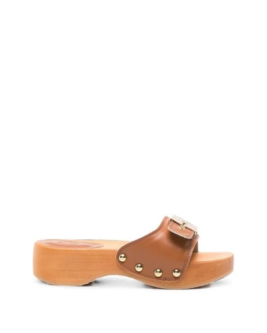 Scholl Brown Pescura Heel Sr Leather Heeled Sandals