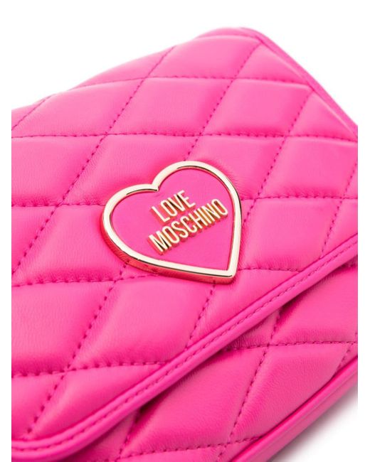 Love Moschino Pink Logo-plaque Quilted Crossbody Bag