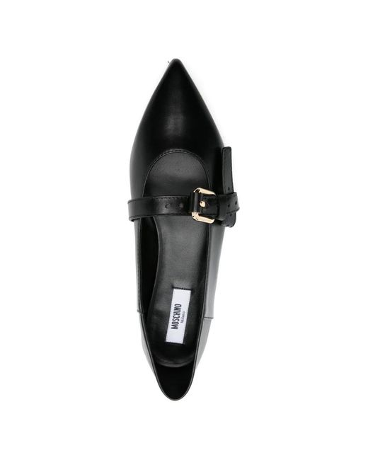 Moschino Black Buckle Strap Ballet Flats