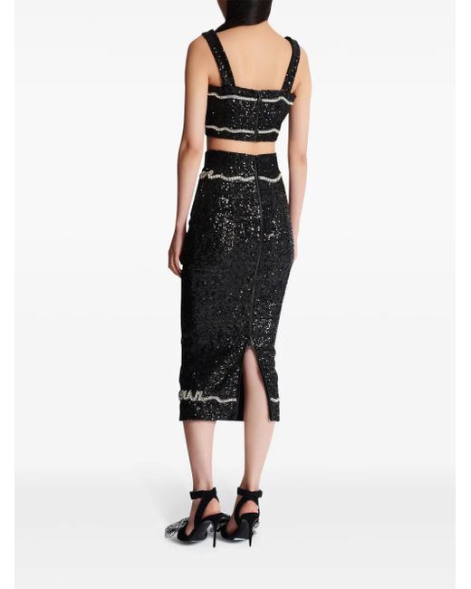 Haut Crop À Sequins Balmain en coloris Black