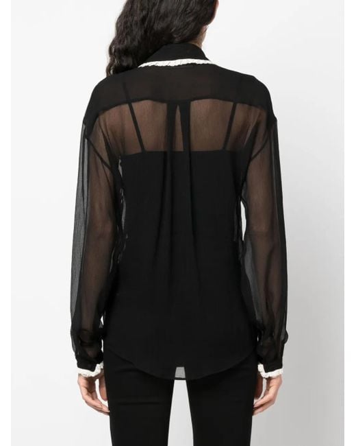 DSquared² Black Ruffled Sheer Silk Blouse