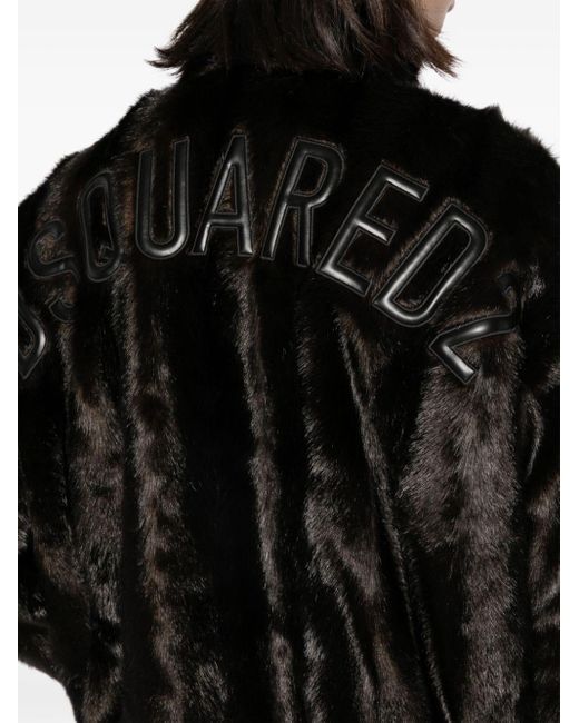 DSquared² Black Logo-appliqué Faux-fur Jacket for men