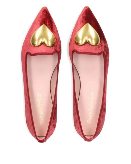 Pretty Ballerinas Red Ella Heart-Embellished Ballet Flats