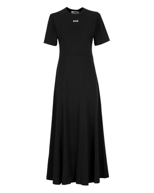 MSGM Black Maxikleid Mit Logo-Stickerei