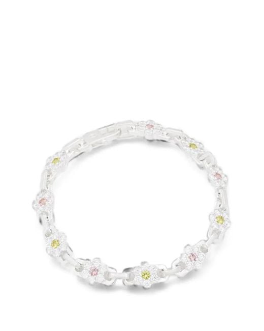 Hatton Labs White Crystal-Embellished Floral-Link Bracelet