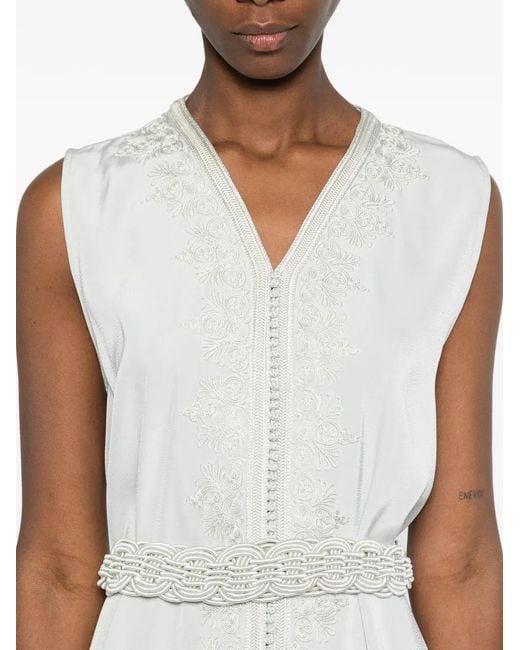 Reem Al Dhaheri White Embroidered Hooded Kaftan Set