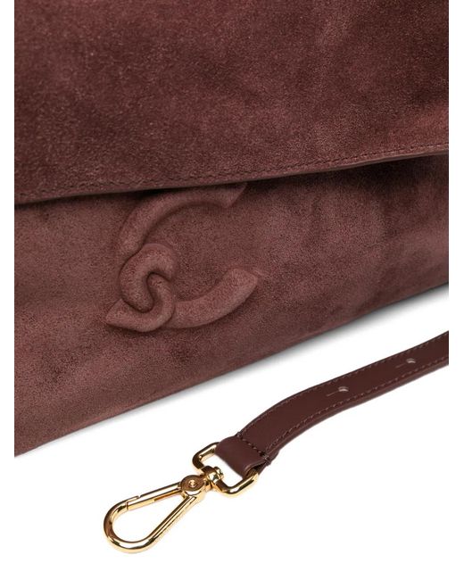 Coccinelle Purple Medium Lidia Logo-Embossed Suede Shoulder Bag
