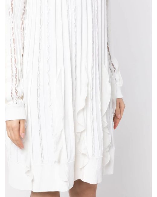 Ports 1961 White Flutter Knitted Long-Sleeve Dress
