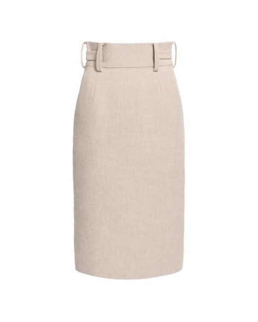 Elie Saab White Belted Pencil Midi Skirt