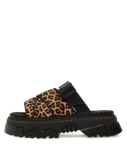 Dr. Martens Brown Mattison Leopard-Print Platform Sandals