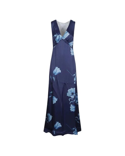 Mar De Margaritas Blue V-Neck Floral Maxi Dress