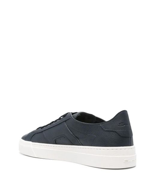 Santoni Blue Grained Leather Sneakers for men