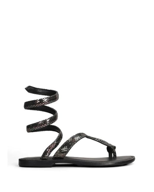 Fusion Black Snake-Effect Wrap-Around Sandals