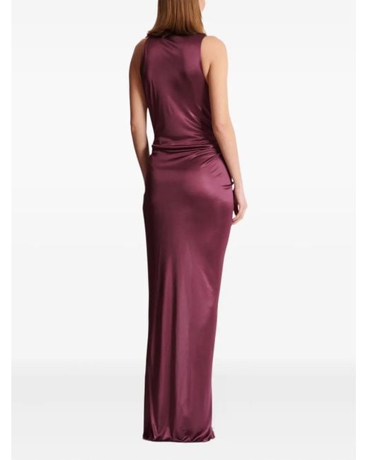 Balmain Gedrapeerde Maxi-Jurk Met Hoge Hals in het Purple
