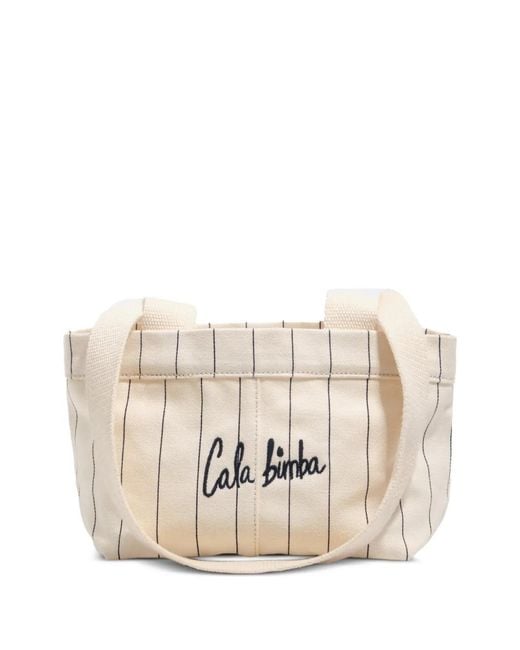 Bimba Y Lola Natural Mini Pinstripe Logo-Embroidered Shoulder Bag