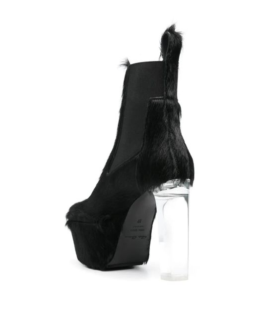 Rick Owens Black Luxury Squared Toe Ankle Boots With Transparent Heels