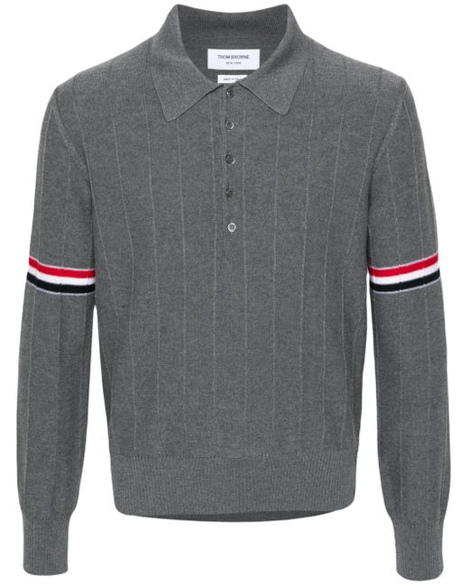 メンズ Thom Browne Rwb-stripe Knitted Polo Shirt Gray