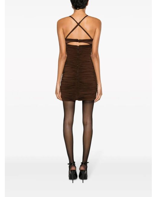 Mugler Brown Gerafftes Minikleid Mit Cut-Outs