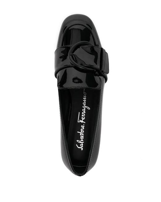 Ferragamo Black Buckle-Detail Leather Loafers