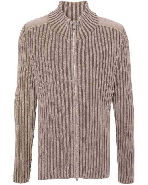Our Legacy Brown Neutral Ribbed-knit Zip-up Cardigan for men