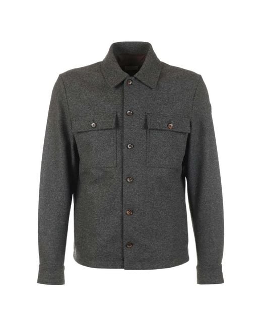 Moncler Gray Logo-Patch Button-Up Shirt Jacket for men