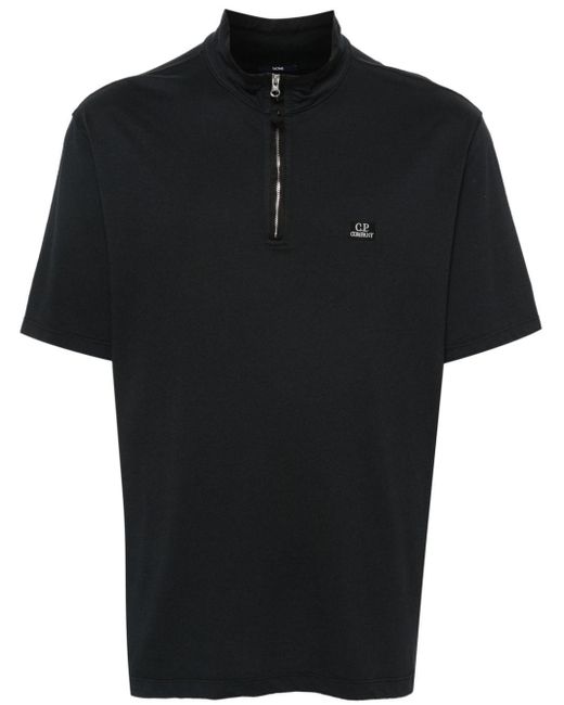 C P Company Black Logo-patch Piqué Polo Shirt for men