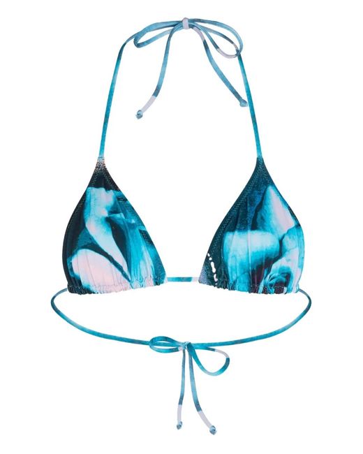 Jean Paul Gaultier Blue Rose-Print Bikini Top