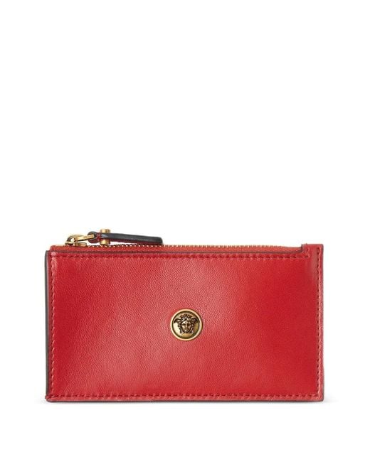 Versace Red Emblème Leather Zip Card Holder