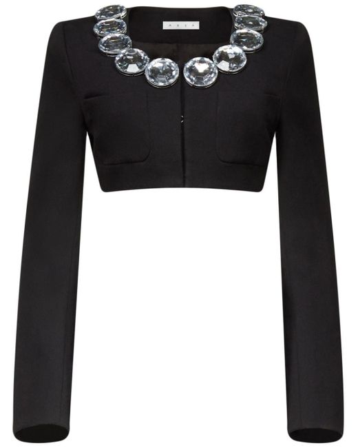 Area Black Crystal-embellished Cropped Wool Jacket