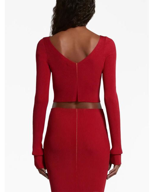Marni Red Ribbed V-Neck Jumper