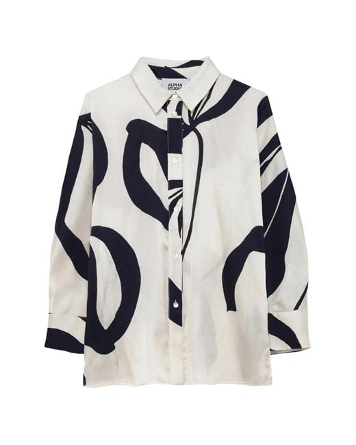 Alpha Studio White Graphic Print Shirt