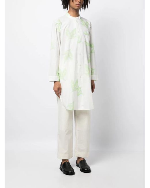 Bode White Leaf-Print Band-Collar Shirt for men