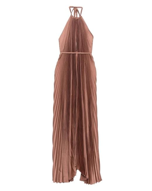 L'idée Brown Neckholder-Abendkleid mit Falten