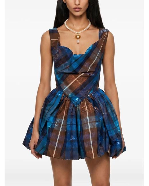 Vivienne Westwood Blue Tartan-Print Draped Dress