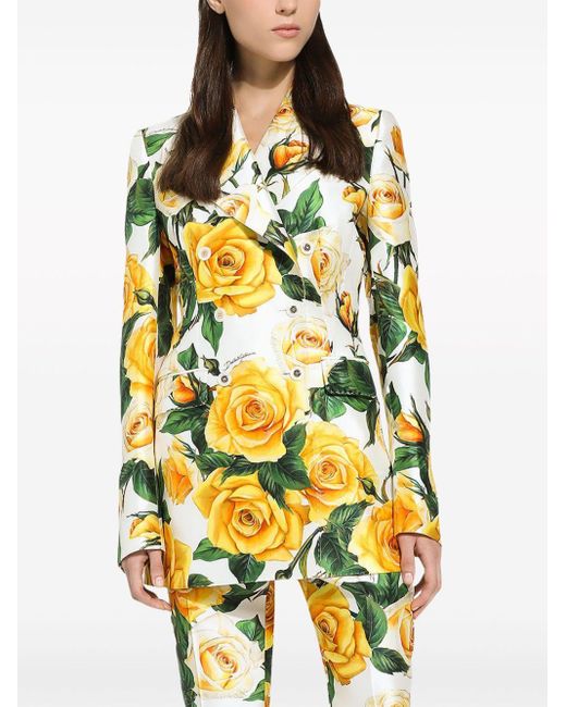 Dolce & Gabbana Yellow Turlington Blazer mit Rosen-Print