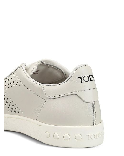 Tod's White Logo-Detail Round-Toe Sneakers
