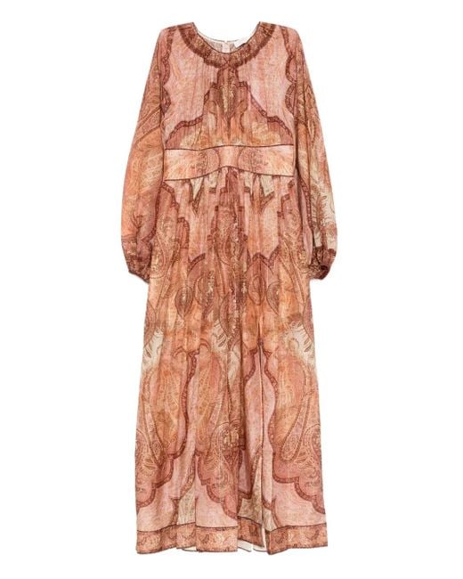 Zimmermann Orange Robe Wanderlust À Coupe Mi-Longue
