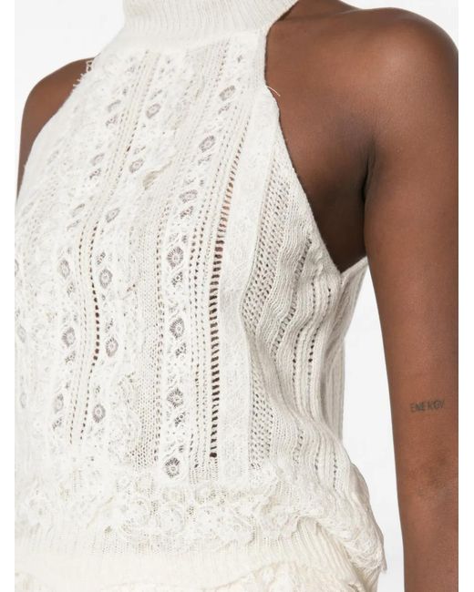 Ermanno Scervino White Lace-Trim Halterneck Tank Top