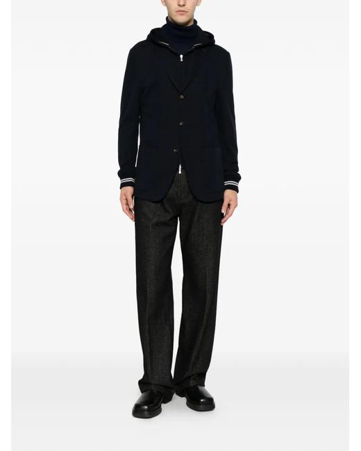 Eleventy Black Hooded Single-Breasted Jacket for men