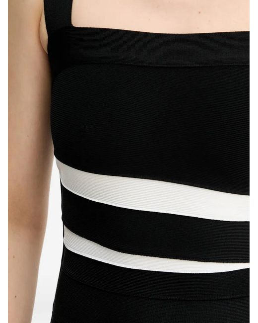Hervé Léger Black Eve Square-Neck Striped Mini Dress