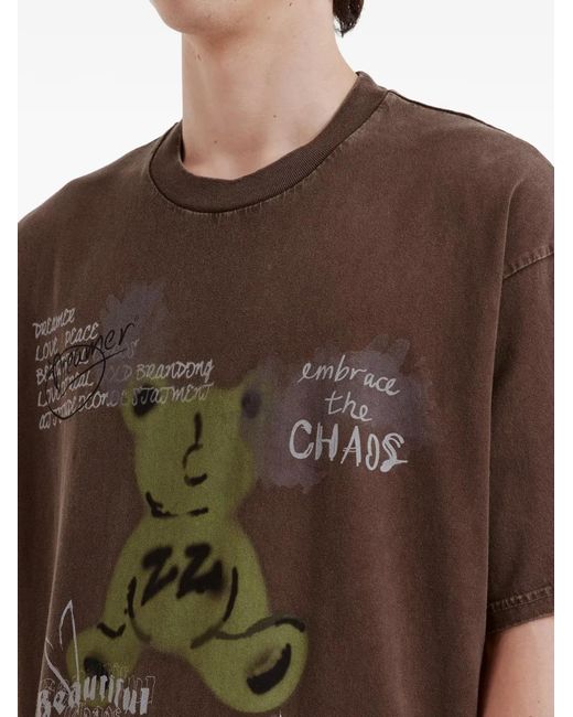 Izzue Brown Graphic-Print Cotton T-Shirt for men