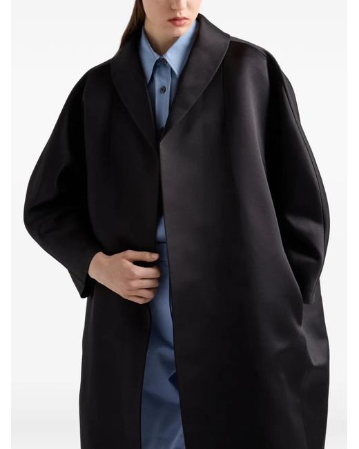 Prada Black Single-Breasted Double Satin Coat