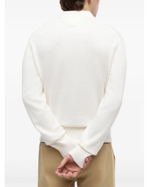 Tommy Hilfiger White Logo-Patch Long-Sleeve Polo Shirt for men