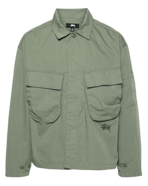 Stussy Green Embroidered-logo Shirt Jacket