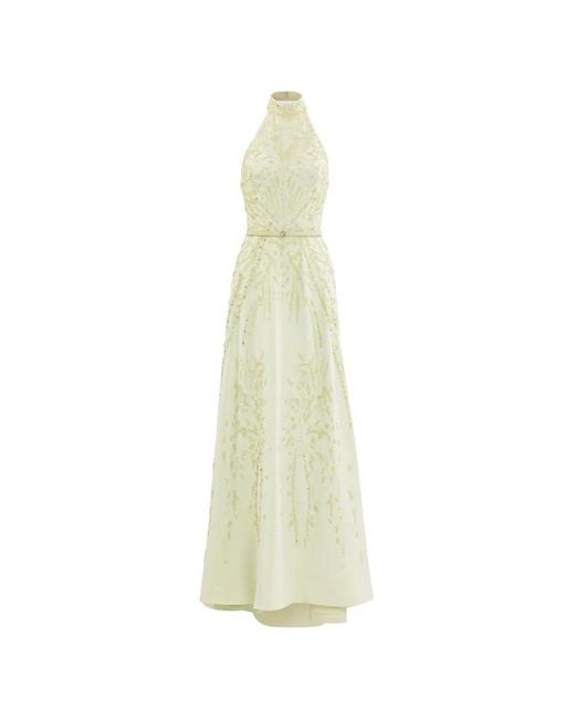 Saiid Kobeisy White Halter-Neck Embroidered Crepe Maxi Dress