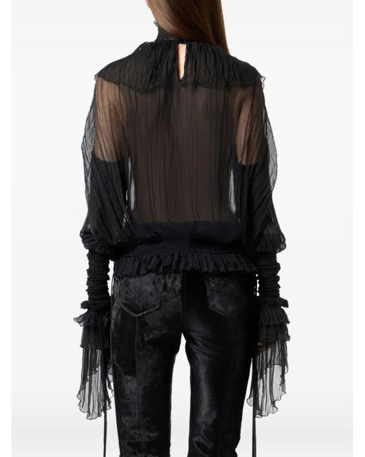 Blumarine Blouse Met Hoge Hals En Kant in het Black