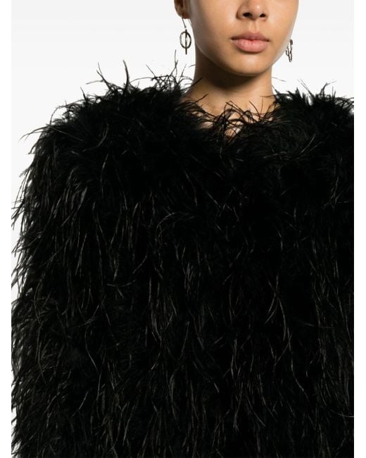 Nissa Black Ostrich-feather Jacket