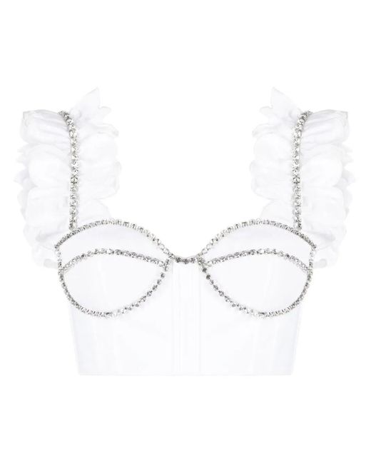 Area White Embellished Crop Top