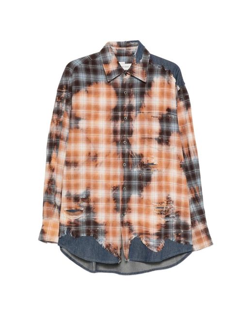 Feng Chen Wang White Distressed-Effect Checked Shirt for men