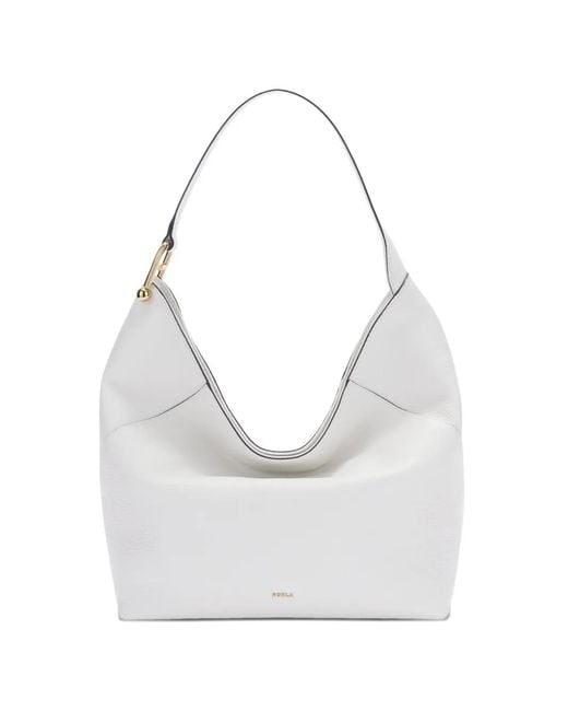 Furla White Lara" Eracle Print Leather Large Hobo Bag